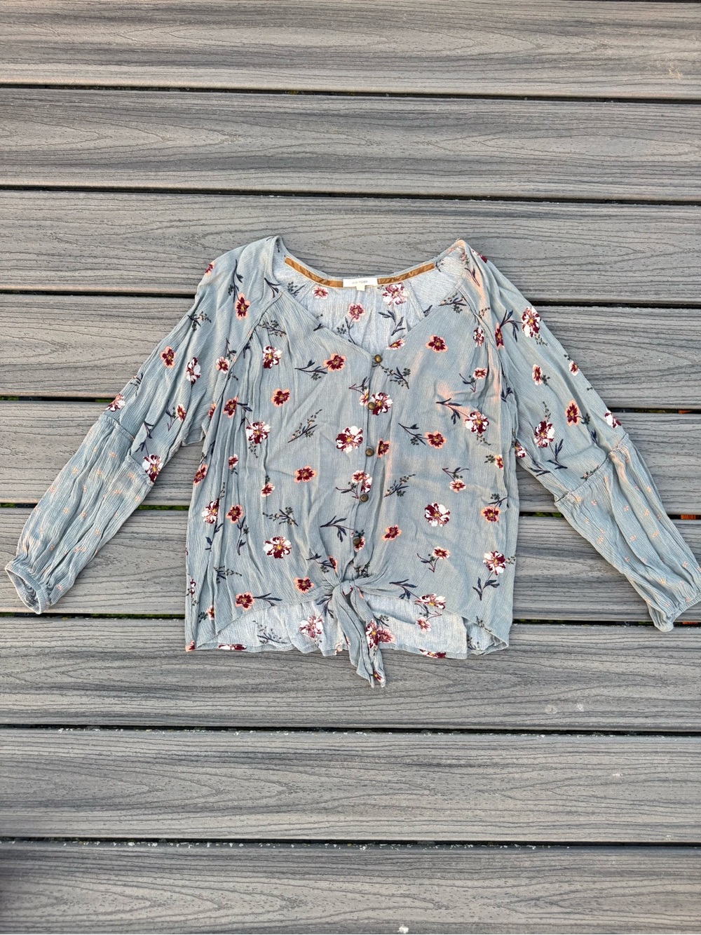 Light Blue Floral Tie-Front Blouse - Women